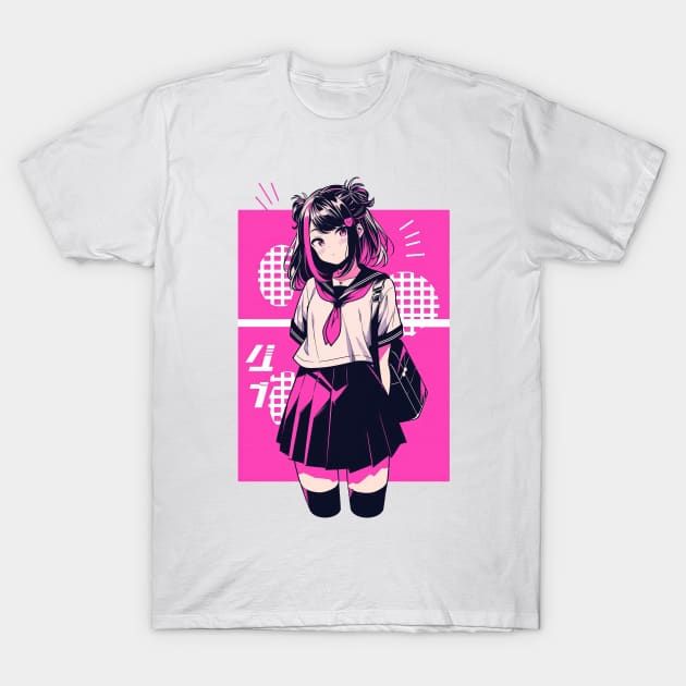 Kawaii Anime School Girl T-Shirt by Artpowder